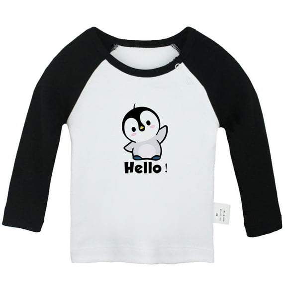 Hello Funny T shirt For Baby, Newborn Babies Animal Penguin T-shirts, Infant Tops, 0-24M Kids Graphic Tees Clothing (Long Black Raglan T-shirt, 0-6 Months)
