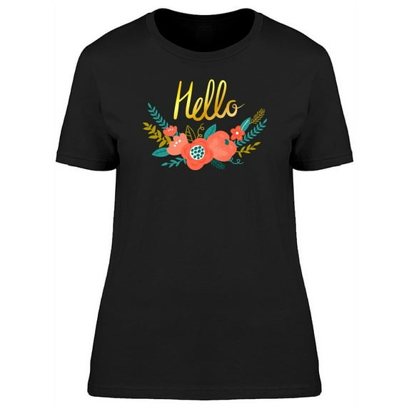 Hello Gold Lettering With Flower T-Shirt Women -Image by Shutterstock, Female XX-Large