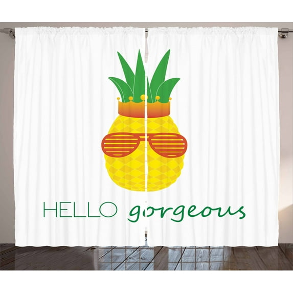 Ambesonne Hello Gorgeous Curtains 2 Panel Set, Doodle Pineapple, 108" x 96", Multicolor