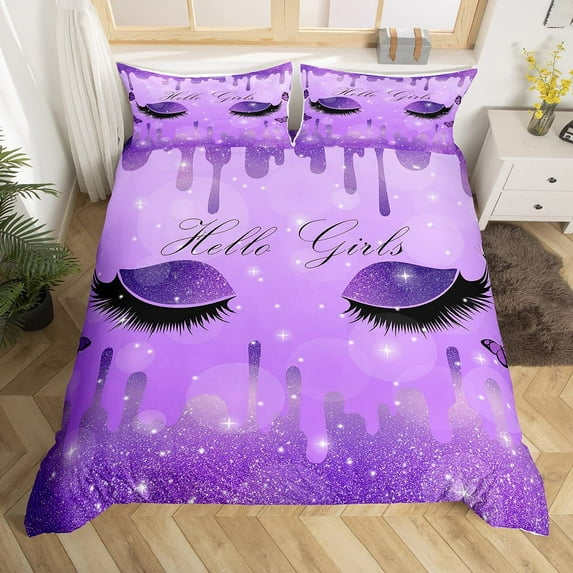 Hello Gorgeous Duvet Cover Luxury Rose Gold Glitter Bling Eyelash Makeup Glam Girly Fashion Bedding