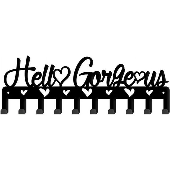 Hello Gorgeous Hooks Key Holder Heart Shape Cutout Wall Mounted Door Key Organizer for Dog Leash Text Theme Decorative Hook with Screws Gift