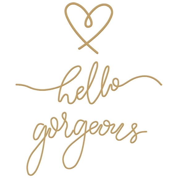 Hello Gorgeous Metal Wall Art, 30 cm Hello Sign, 26.5 cm Gorgeous Script, Heart Accent, Minimalist Entryway Decor