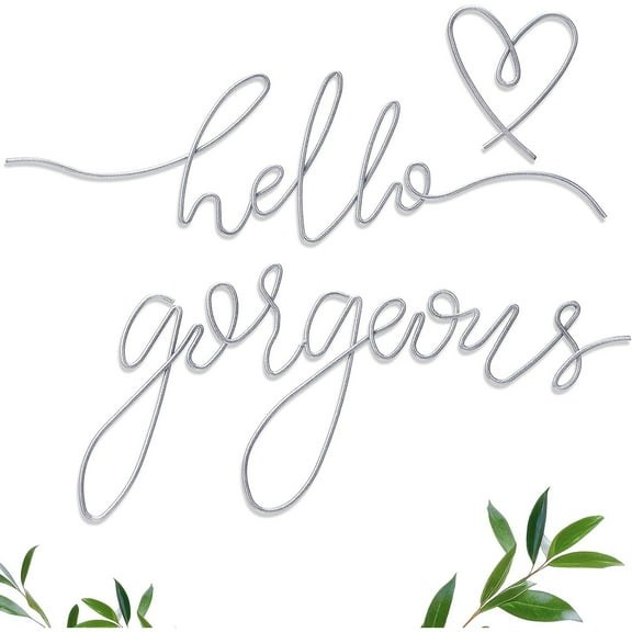 Hello Gorgeous Metal Wall Art Decor Minimalist Decoration Metal Hello Gorgeous Decorative Sign for Living Room Office Bedroom Hotel Home Wall Decoration(Silver)
