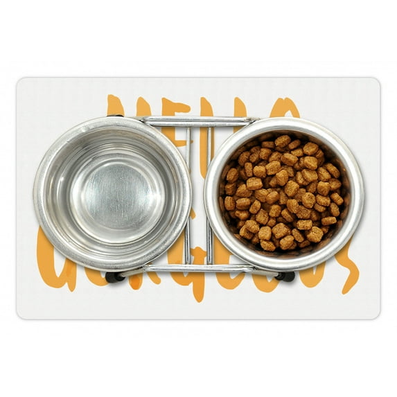 Hello Gorgeous Pet Mat for Food and Water, Brush Lettering Hello Gorgeous Words on White Background, Non-Slip Rubber Mat for Dogs and Cats, 18" X 12", by Ambesonne