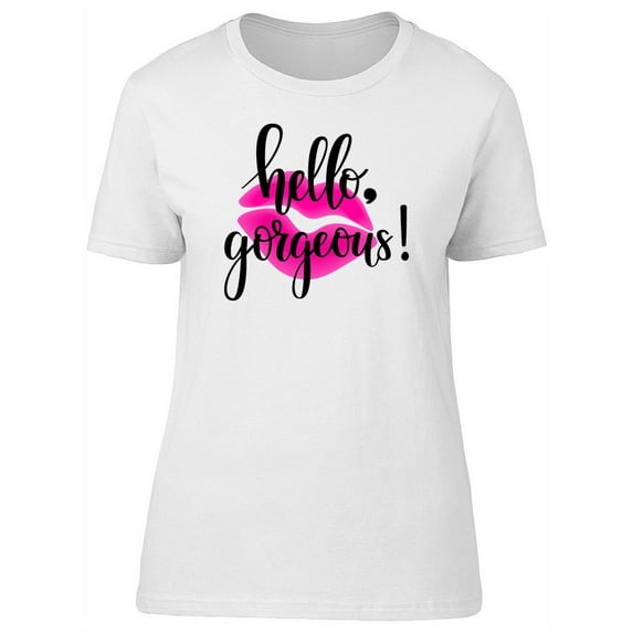 Hello Gorgeous Pink Lipstick T-Shirt Women -Image by Shutterstock, Female XX-Large