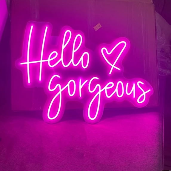 Hello Gorgeous Pink Neon Light Sign, LED Wall Art forRoom, Bedroom Dorm ...