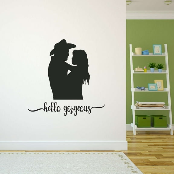 Hello Gorgeous Pretty Cowboy Cowgirl Love Kisses Hugs Roping Horse Chaps Rodeo Horse Pony Bull Steer Stallion Roper Holiday Gift Decorating Ideas Bedroom Wall Decal Sticker - Size: 10 In X 10 In