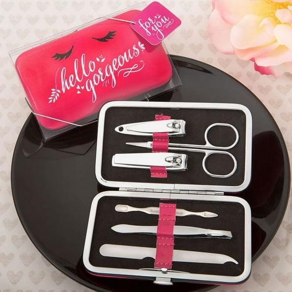 Hello Gorgeous manicure set in hot pink case from fashioncraft
