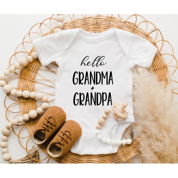 Hello Grandma And Grandpa Baby Onesie, Hi Grandparents Announcement Onesie, Grandma & Grandpa Cute Shirt, Raglan Shirt Cute and Cool Baby Bodysuit, BABY BODYSUIT LAT 4424