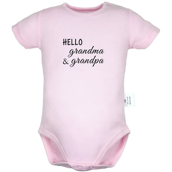 Hello Grandma and Grandpa Funny Rompers For Babies, Newborn Baby Unisex Bodysuits, Infant Jumpsuits, Toddler 0-24 Months Kids One-Piece Oufits (Pink, 0-6 Months)