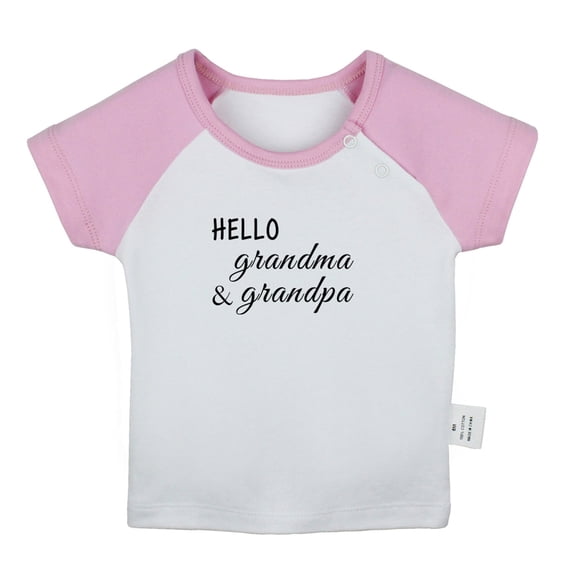 Hello Grandma and Grandpa Pregnancy Announcement T shirt For Baby, Newborn Babies T-shirts, Infant Tops, 0-24M Kids Graphic Tees Clothing (Short Pink Raglan T-shirt, 0-6 Months)