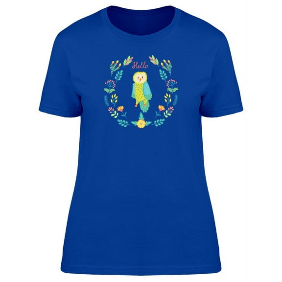 Hello Green Owl On Wreath T-Shirt Women -Image by Shutterstock, Female Large