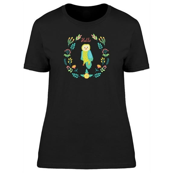 Hello Green Owl On Wreath T-Shirt Women -Image by Shutterstock, Female x-Large