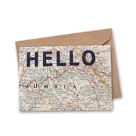 Hello Greeting Card with Vintage Map Design Blank Inside for Personal Messages Eco-Friendly Card with Kraft Envelope Perfect for Any Occasion