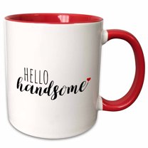 3drose, Hello Handsome with Red Heart on the End. Black Lettering on White., 11oz Two-tone Red Mug