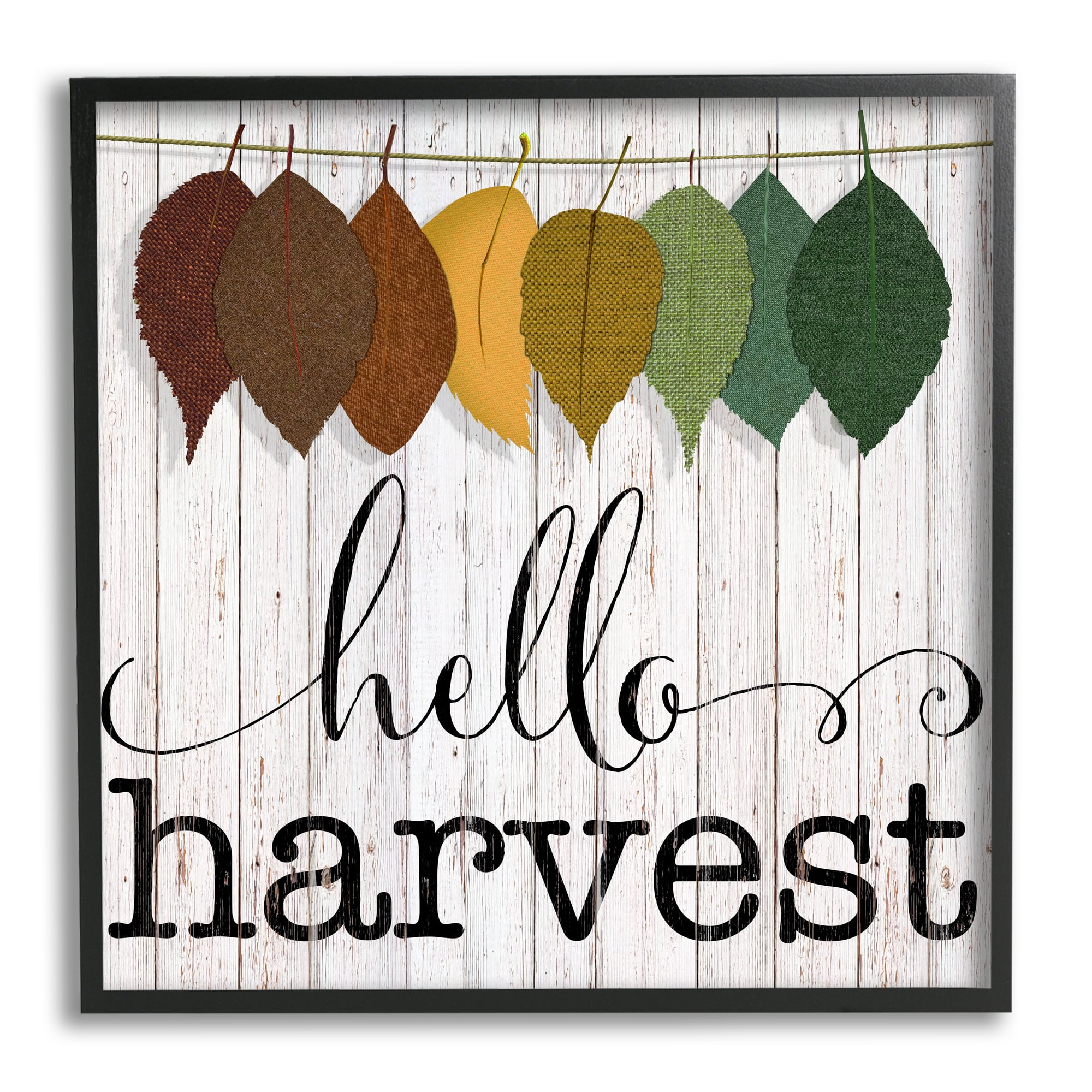 Hello Harvest Greeting Autumn Leaves Foliage Illtration 17 in x 17 in Framed Painting Art Prints, by Stupell Home Décor