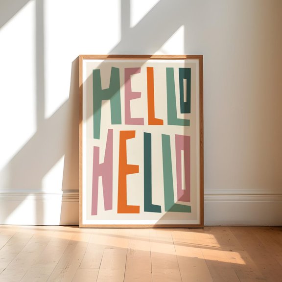 Hello Hello Art Print: Colorful Typography, Hallway Wall Decor, Poster Only