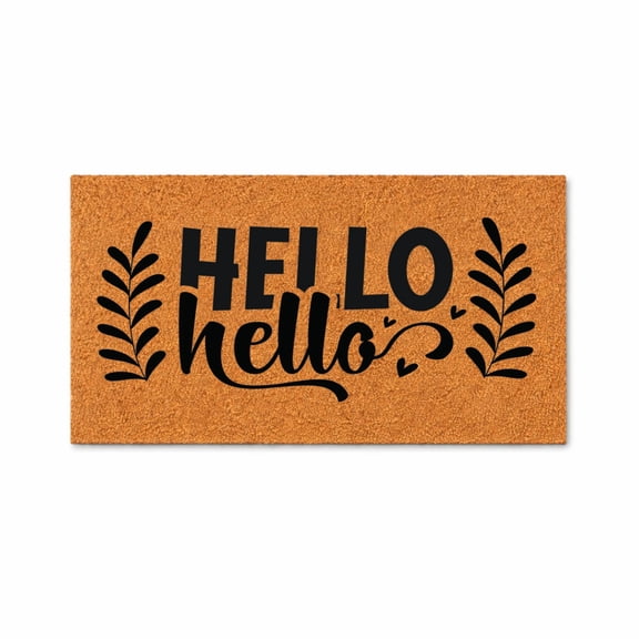 Hello Hello Doormat, Welcome Entry Rug, Cute Leaf Hearts Design, Funny Coir Mat, Housewarming Gift, Home Decor 4109 (16x24 inches) 4109