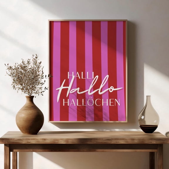 Hello Hello Wall Art Print, Striped Hallway Typography Poster Unframed Paper Print