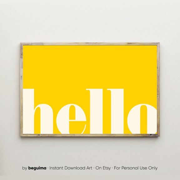Hello Hi Prints Entryway Sign Yellow Wall Art Welcome Typography Office Wall Art Home Decor Living Room