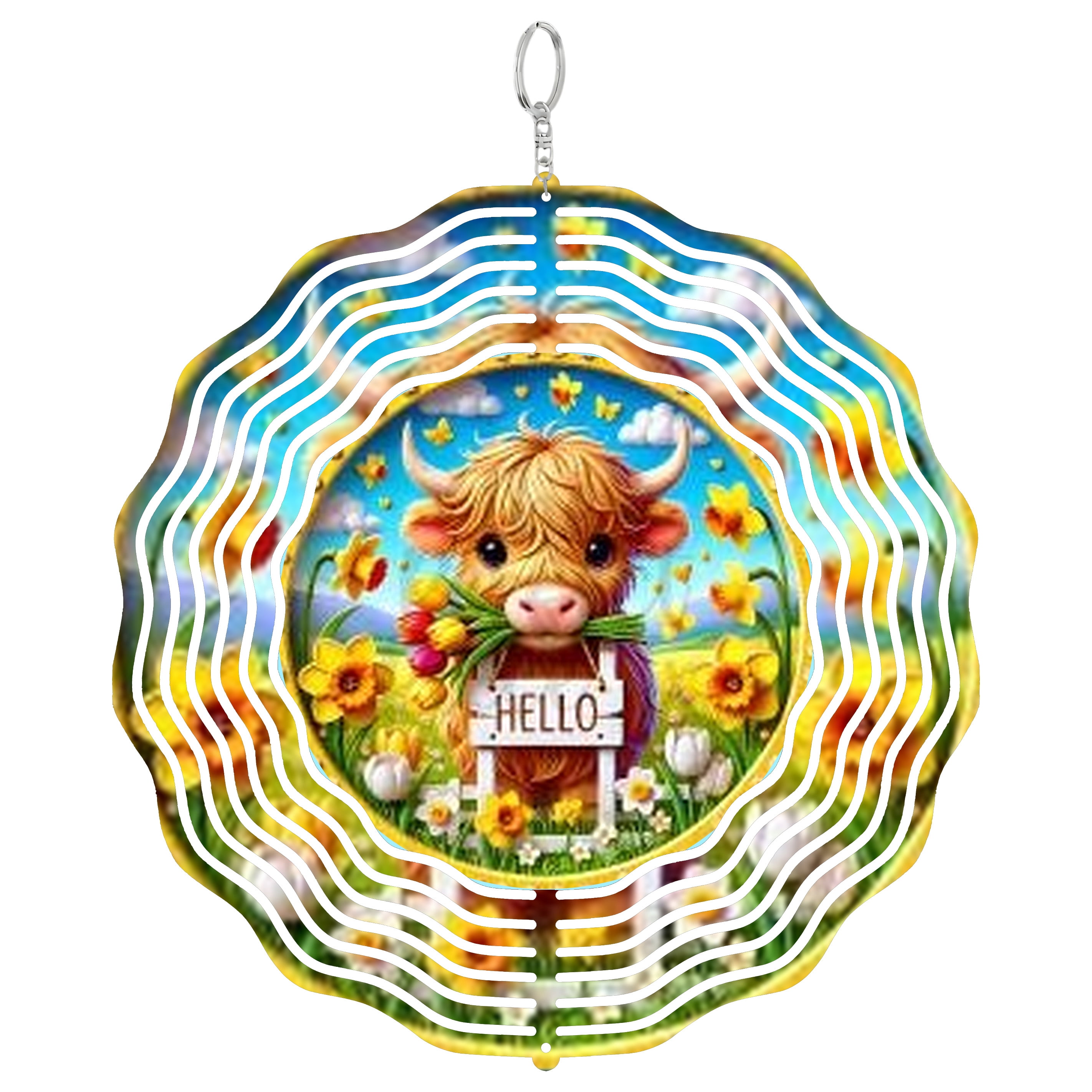 Hello Highland Rim Hello Highland Cow Spring 3D Wind Spinner Stainless Steel Farm Animal ...