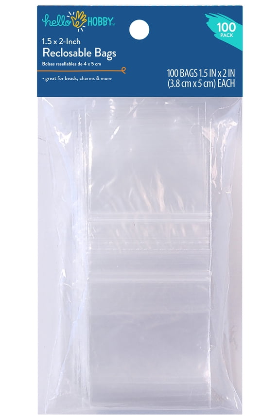 1.5"x 2" Reclosable Plastic Bags 100-Pack Small Clear Zip Bags for Jewelry Making & Craft Storage