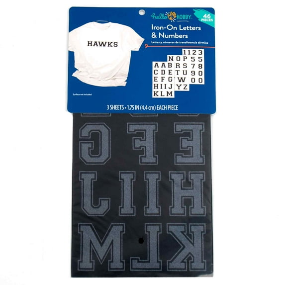 Hello Hobby 1.75" Black Collegiate Flocked Iron-on Letters, 1 Each, 3 Sheets, 46 Pieces