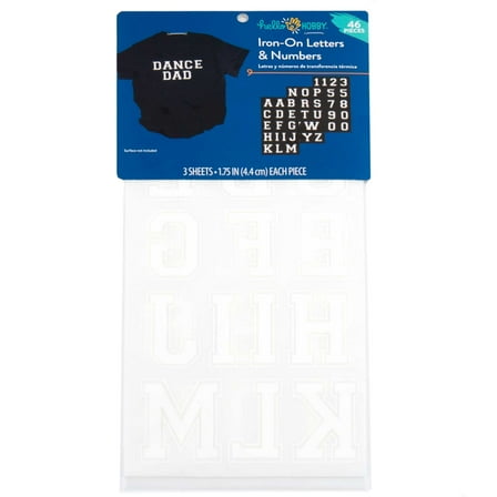 Hello Hobby 1.75" White Collegiate Flocked Iron-On Letters, 3 Sheets, 46 Pieces