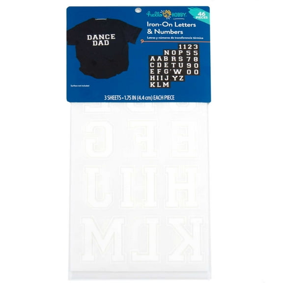 Hello Hobby 1.75" White Collegiate Flocked Iron-On Letters, 3 Sheets, 46 Pieces