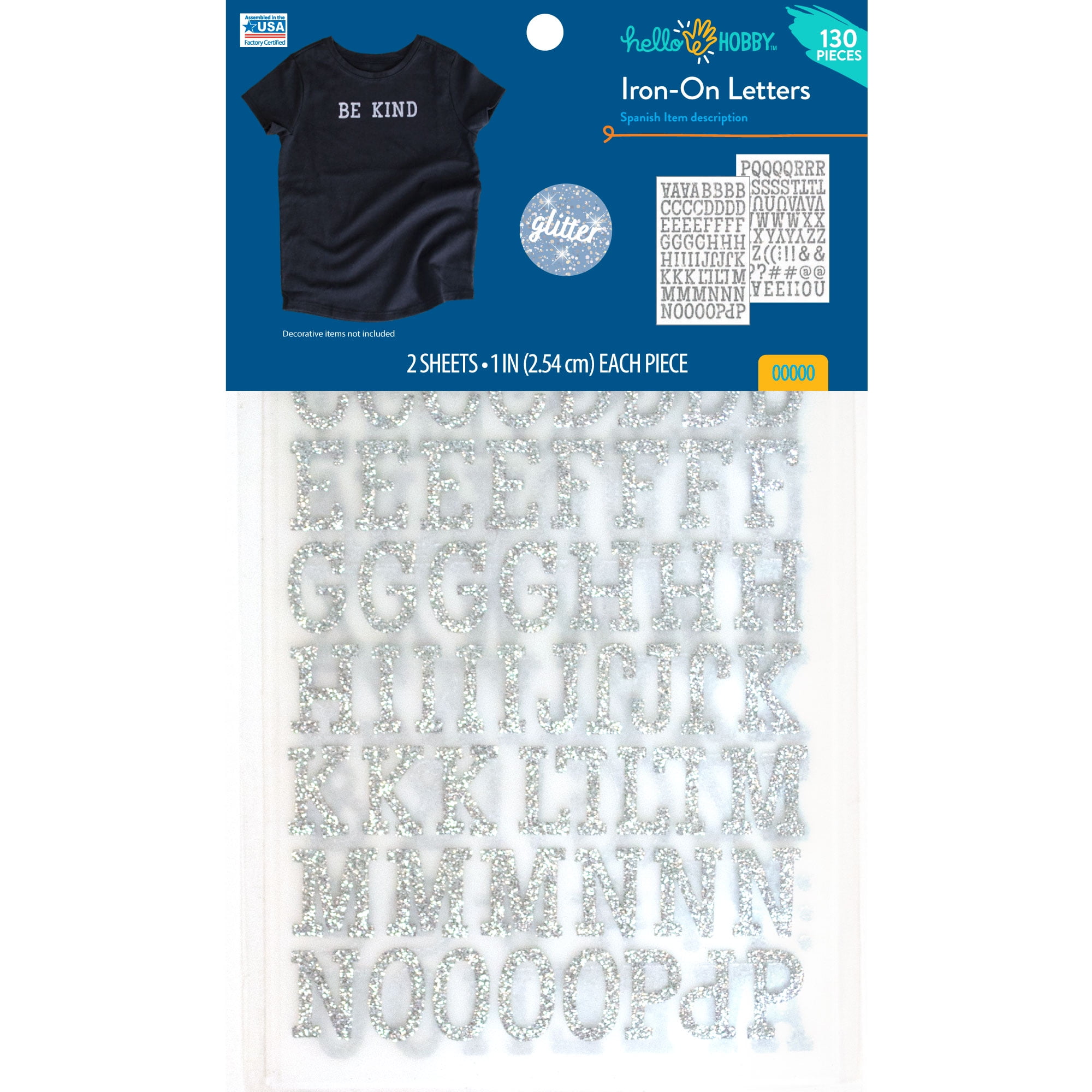Styled Basics 1.22” Silver Glitter Iron-On Letters, 2 Sheets, 54