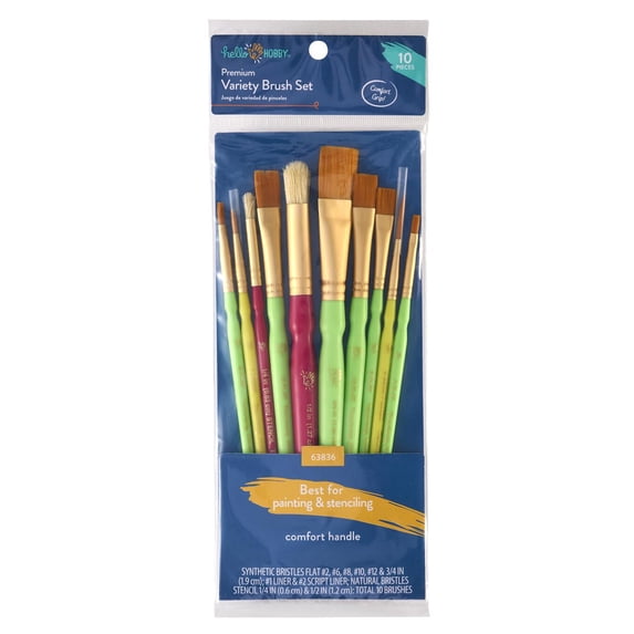 Hello Hobby 10 Piece Painting and Stenciling Variety Synthetic Paint Brush Set