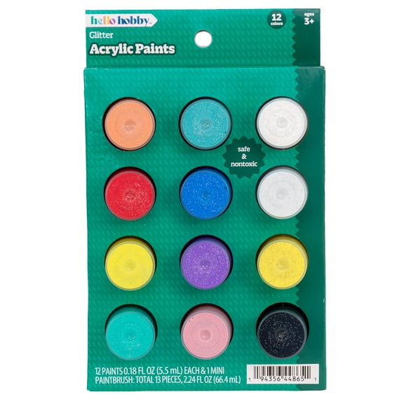 Hello Hobby Glitter Paints, 12-Pack