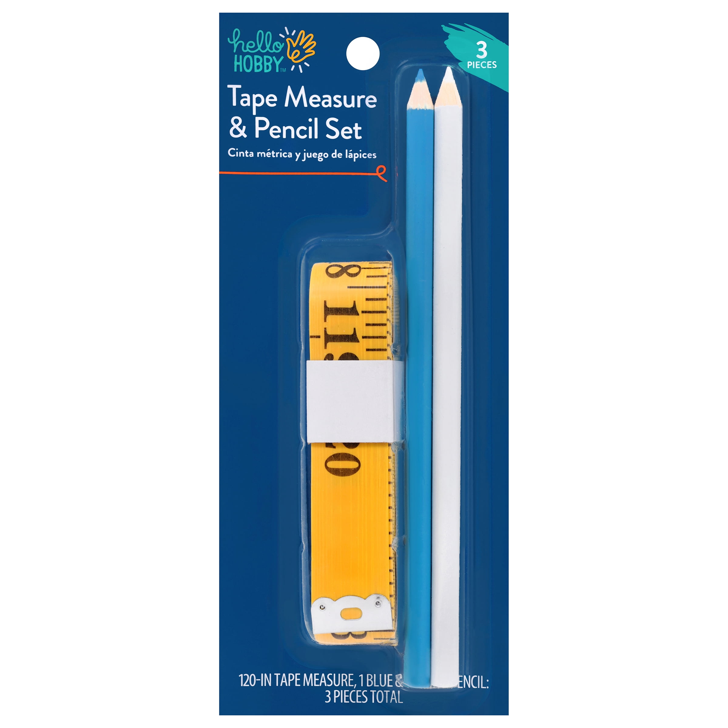 Hello Hobby 120 inch Tape Measure and Fabric Pencil Set, Blue and White Pencils