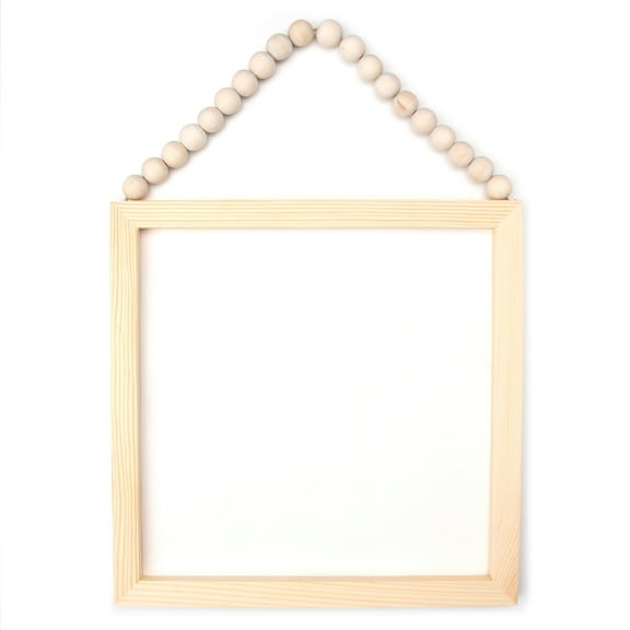 Hello Hobby 12x12 inch Square Wood Frame White Canvas with Wood Beaded Handle, Natural Unfinished