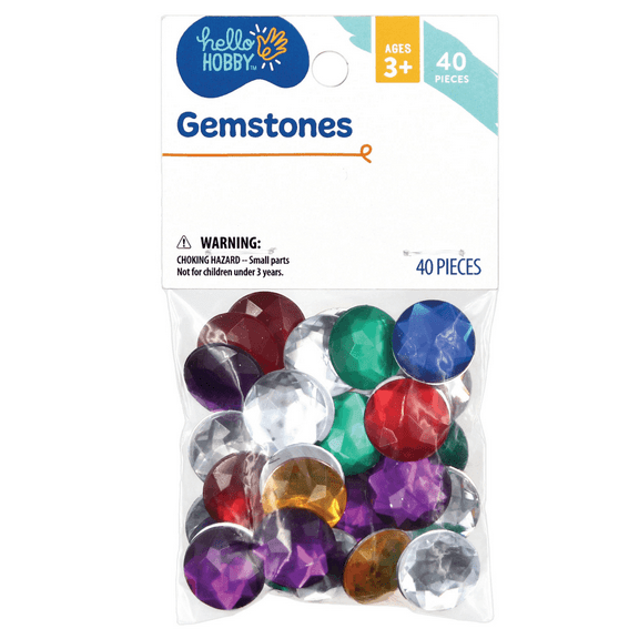 Hello Hobby 18mm Loose Gems for Crafting, Assorted Colors, Synthetic, 40 Count