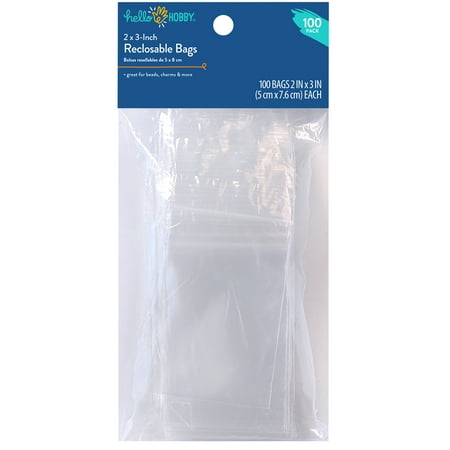 Hello Hobby 2" x 3" Reclosable Plastic Bags 100-Pack – Small Clear Zip Bags for Jewelry Making & Craft Storage