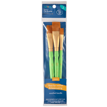 Hello Hobby 3 Pc Flat Synthetic Paint Brush Set with Comfort Grip