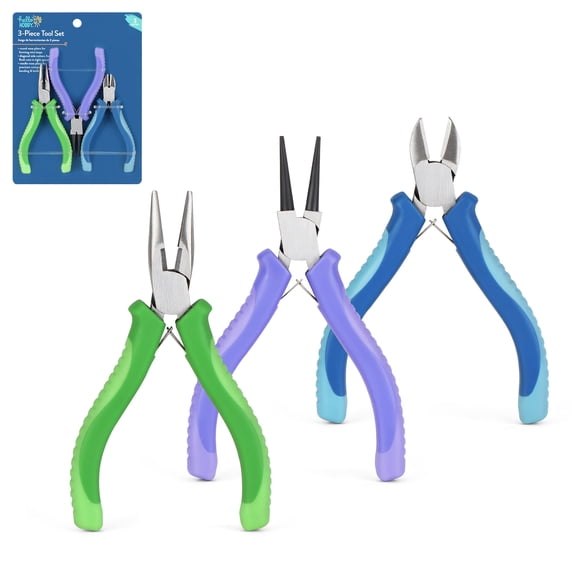 Hello Hobby 3-Piece Jewelry Pliers Set Round Nose, Needle Nose & Side Cutter Tools for Jewelry Making & Crafting