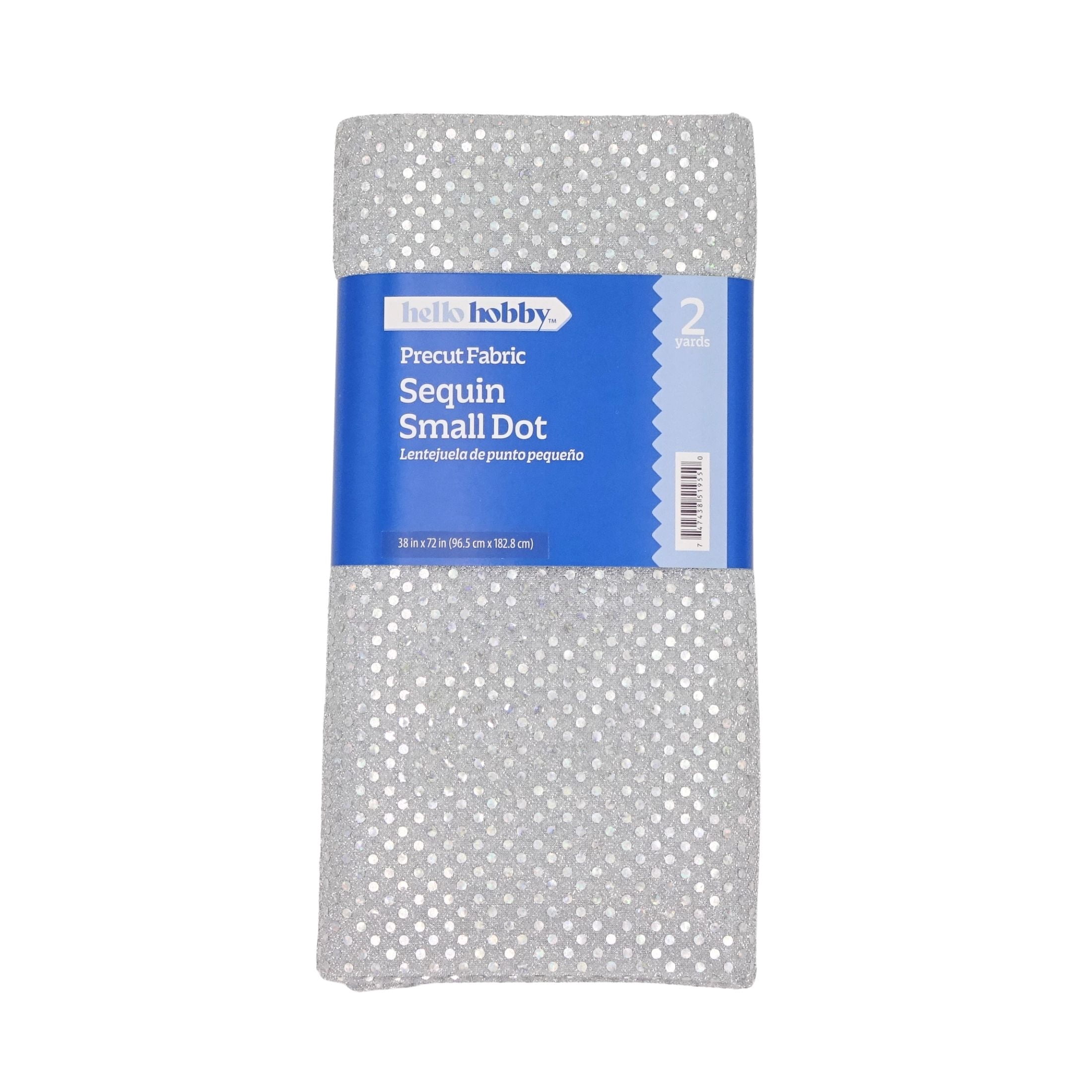 Hello Hobby 38” x 72” 83% Polyester 17% Metallic Small Dot Sequin 2 Yard Precut Fabric, White-Silver, 38" Wide for Sewing & Crafting