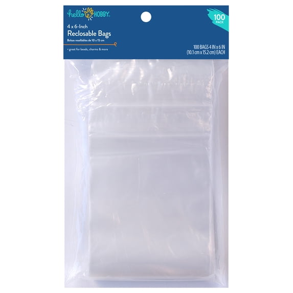 Hello Hobby 4 in x 6 in Clear Reclosable Poly Bags, 100-Pack