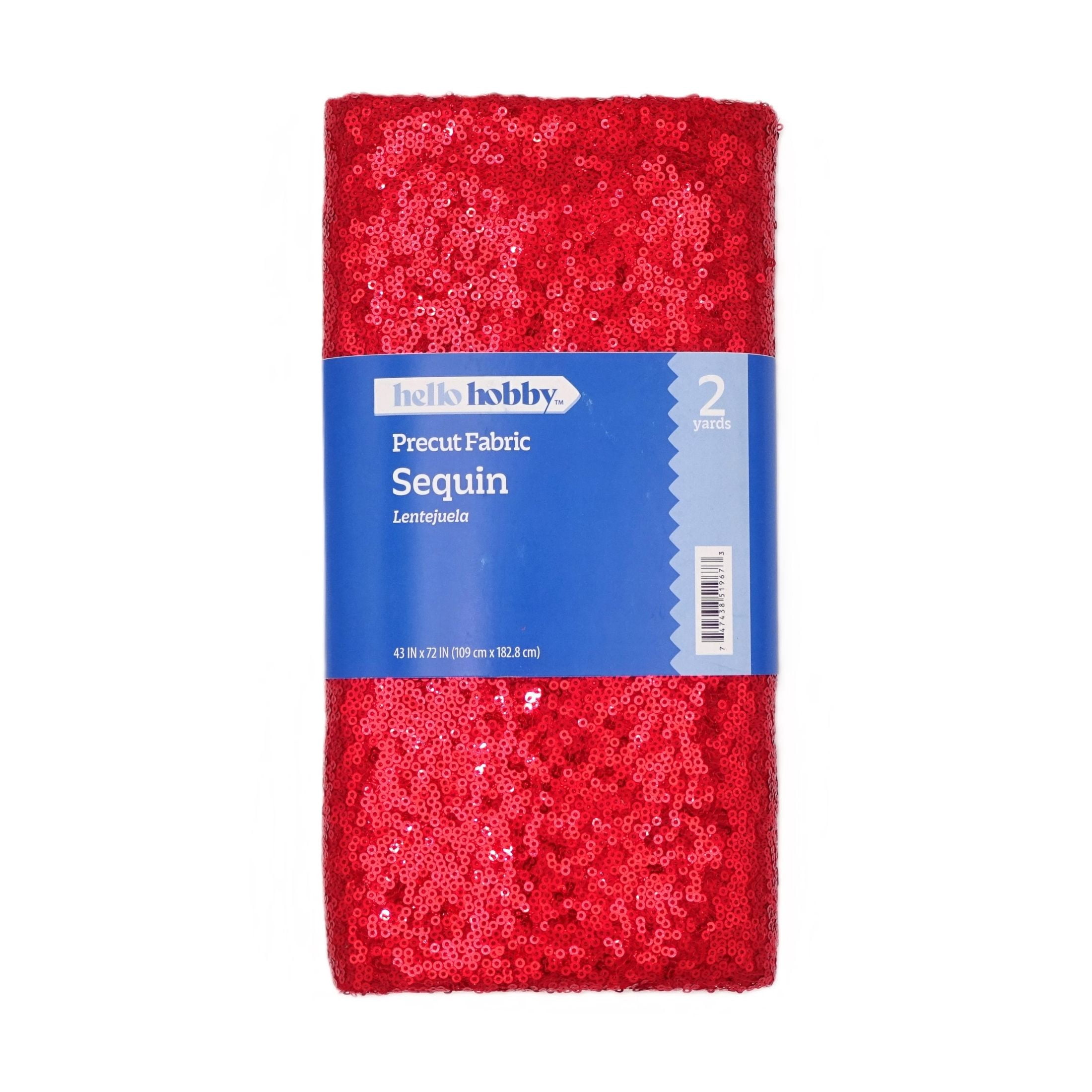 Hello Hobby 43” x 72” 100% Polyester Sequin 2 Yard Precut Fabric, Red, 43" Wide for Sewing & Crafting
