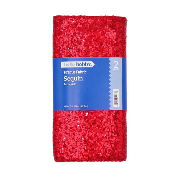 Hello Hobby 43” x 72” 100% Polyester Sequin 2 Yard Precut Fabric, Red, 43" Wide for Sewing & Crafting