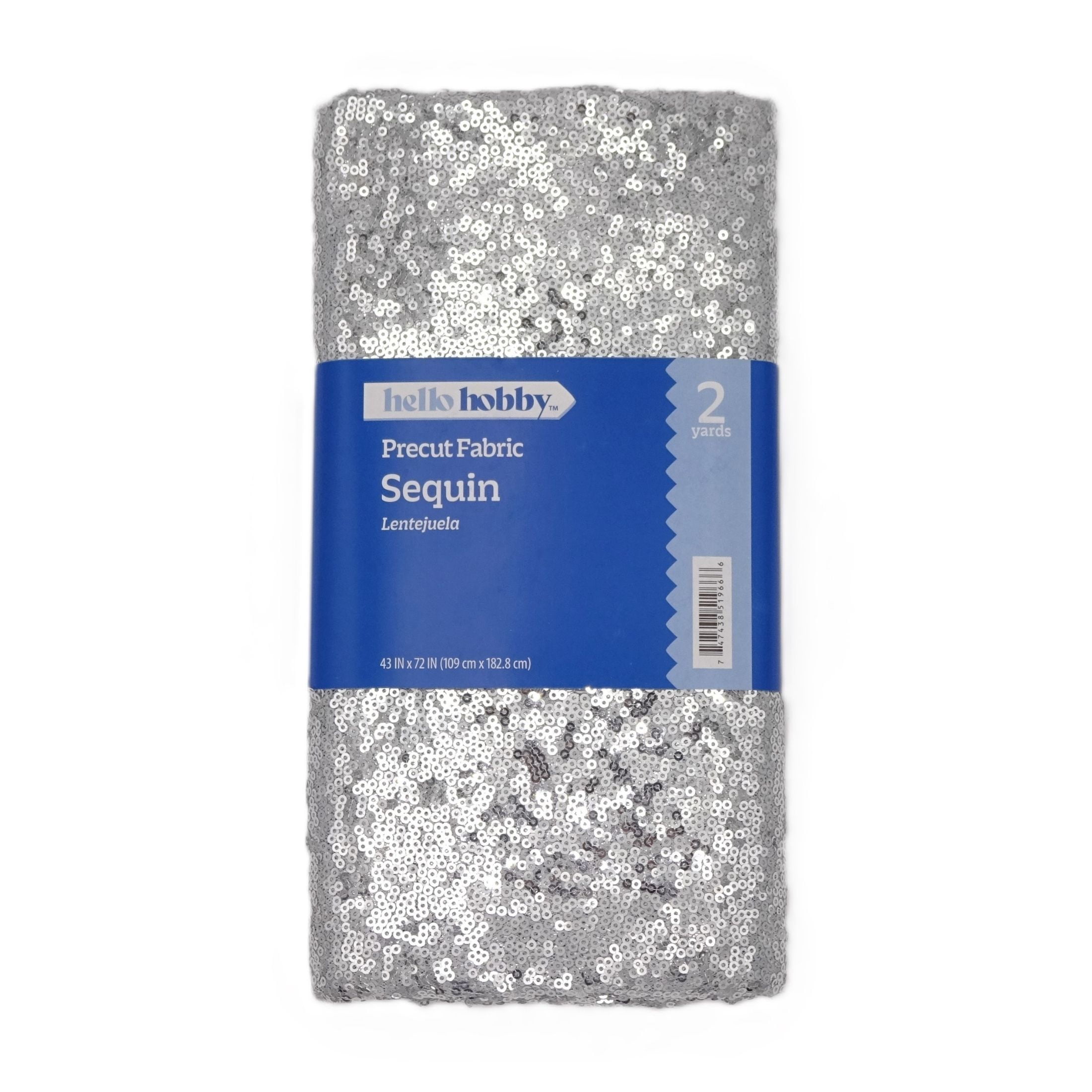 Hello Hobby 43” x 72” 100% Polyester Sequin 2 Yard Precut Fabric, Silver, 43" Wide for Sewing & Crafting