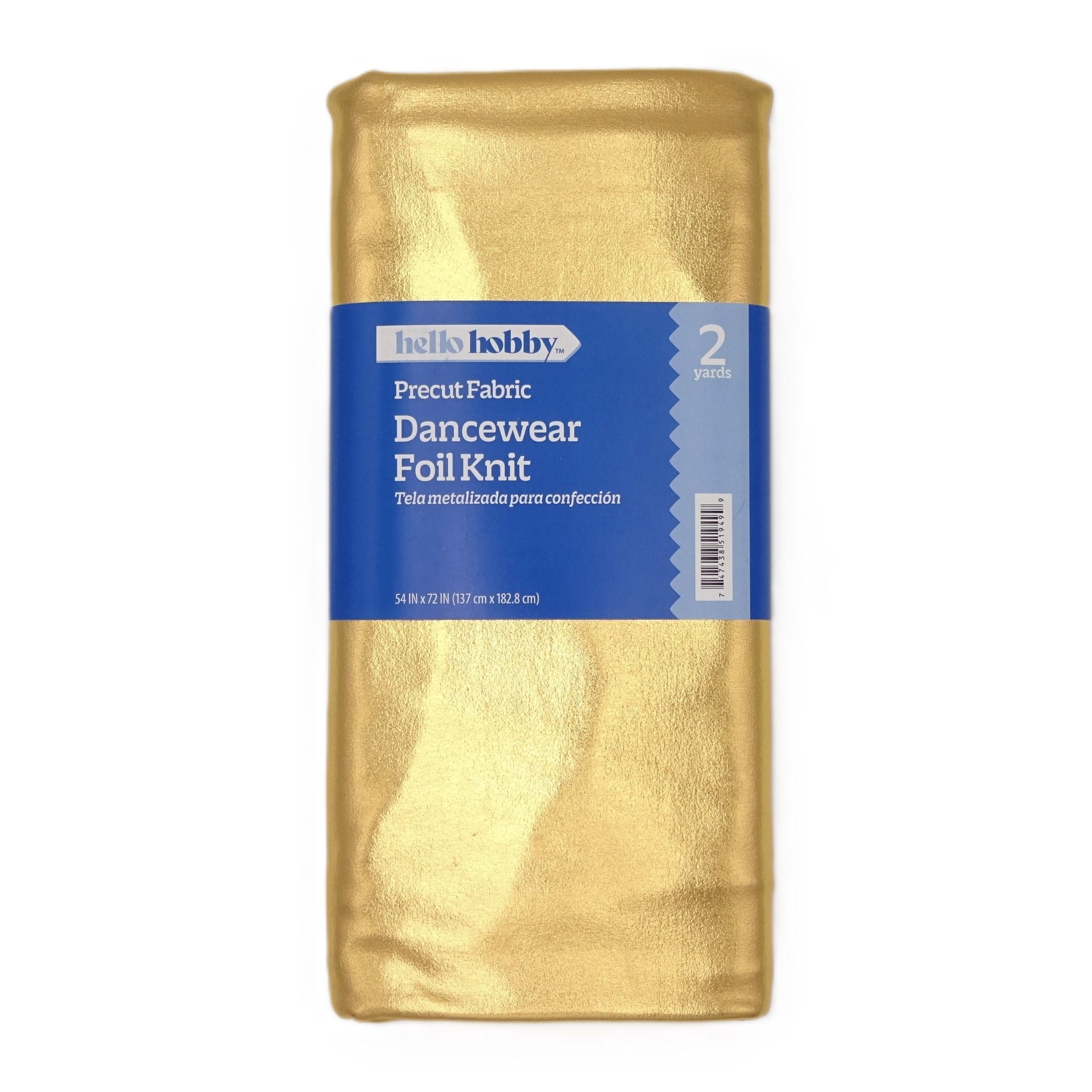 Hello Hobby 54” x 72” 95% Polyester 5% Spandex Dancewear Foil Knit 2 Yard Precut Fabric, Gold, 54" Wide for Sewing & Crafting