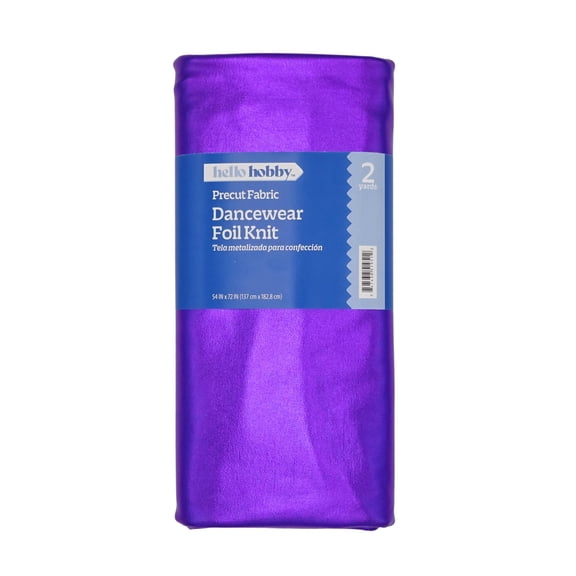 Hello Hobby 54” x 72” 95% Polyester 5% Spandex Dancewear Foil Knit 2 Yard Precut Fabric, Purple, 54" Wide for Sewing & Crafting
