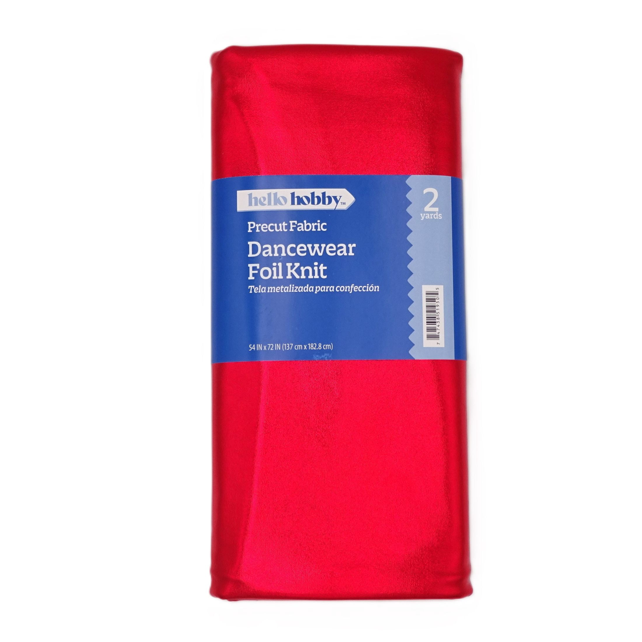 Hello Hobby 54” x 72” 95% Polyester 5% Spandex Dancewear Foil Knit 2 Yard Precut Fabric, Red, 54" Wide for Sewing & Crafting