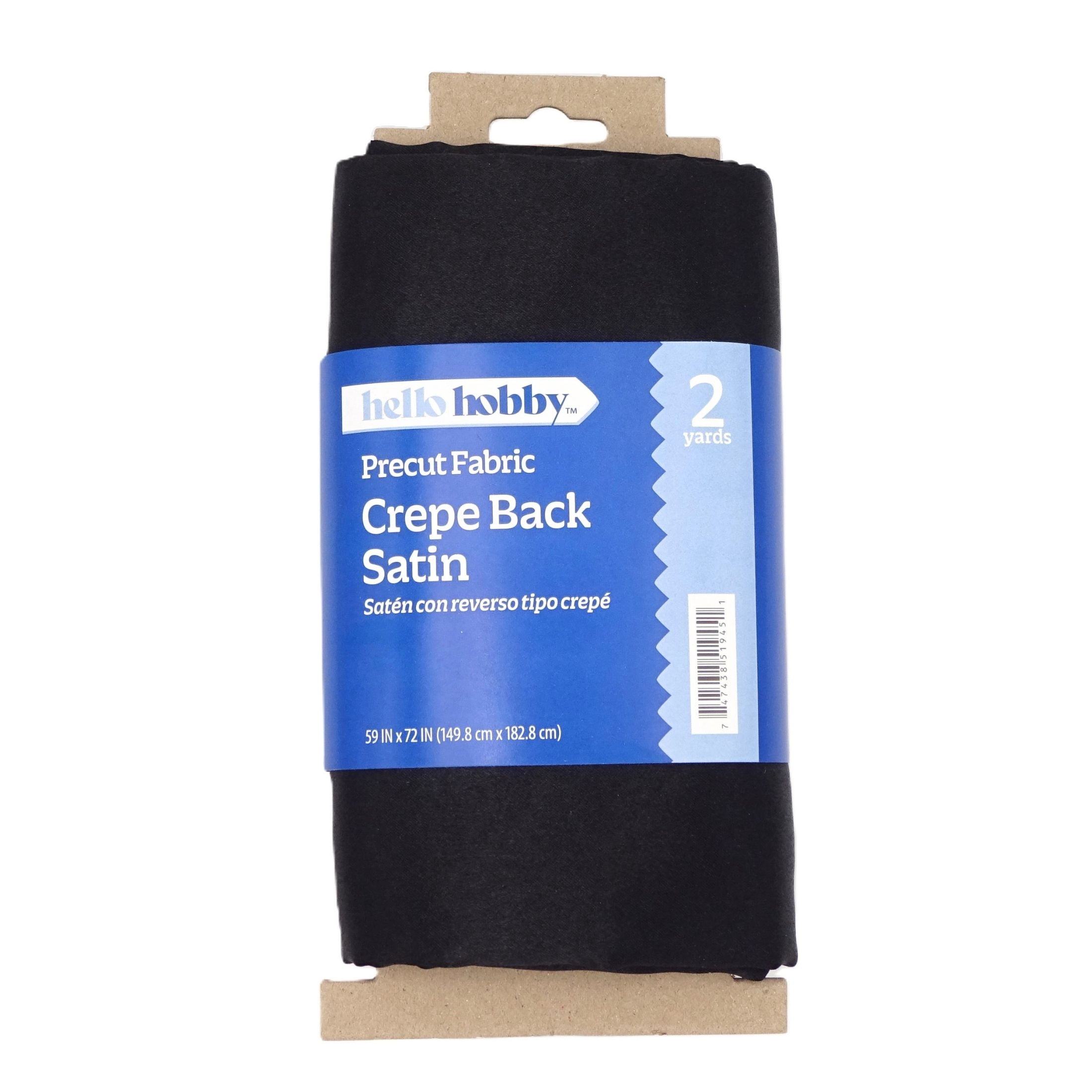 Hello Hobby 59” x 72” 100% Polyester Crepe Back Satin 2 Yard Precut Fabric, Black, 59" Wide for Sewing & Crafting
