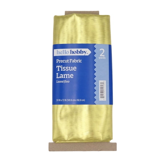 Hello Hobby 59” x 72” 73% Metallic 27% Polyester Tissue Lame 2 Yard Precut Fabric, Gold, 59" Wide for Sewing & Crafting