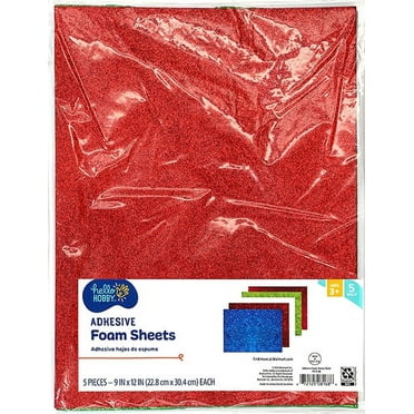 Hello Hobby 9" x 12" Adhesive Glitter Foam Sheets for Crafts, 5 Assorted Colors, 5Pc