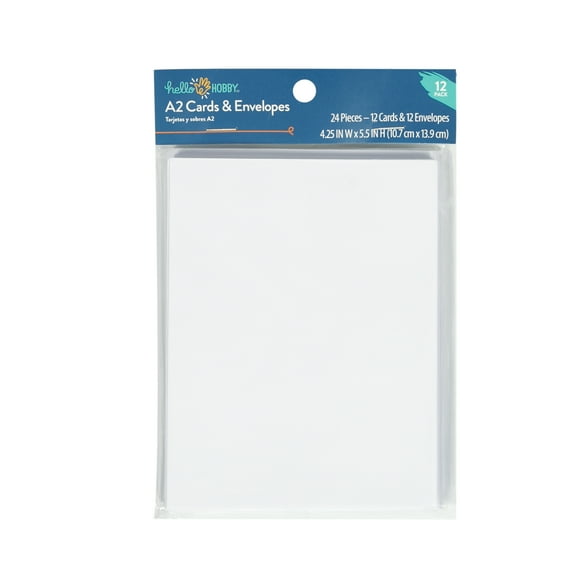 Hello Hobby A2 Blank All Occasion White Greeting Cards, with Envelopes 4.25" x 5.5" (12 Count)
